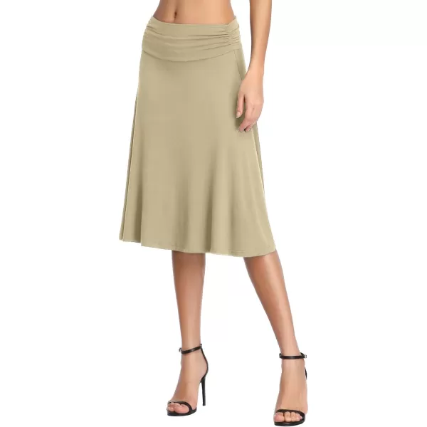 Urban CoCo Womens Ruched High Waist Knee Length Jersey ALine Stretchy Flared Casual SkirtCamel