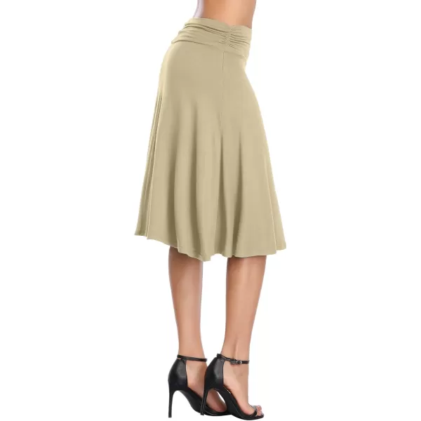 Urban CoCo Womens Ruched High Waist Knee Length Jersey ALine Stretchy Flared Casual SkirtCamel