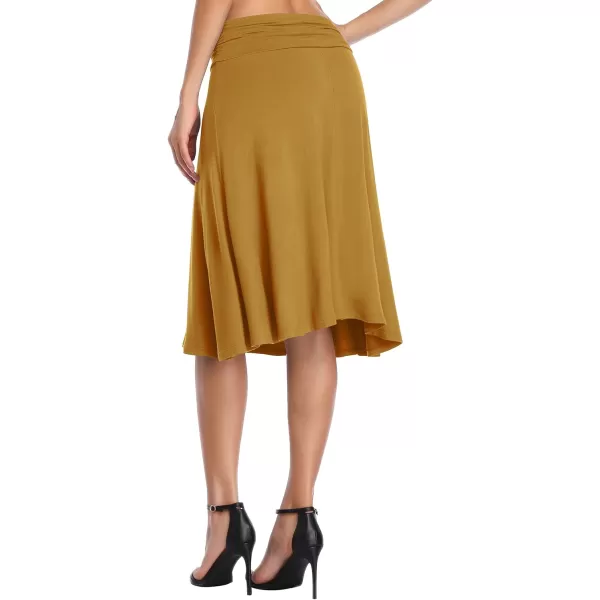 Urban CoCo Womens Ruched High Waist Knee Length Jersey ALine Stretchy Flared Casual SkirtDeep Camel