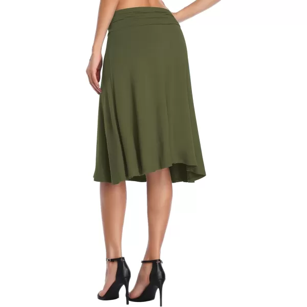 Urban CoCo Womens Ruched High Waist Knee Length Jersey ALine Stretchy Flared Casual SkirtGreen