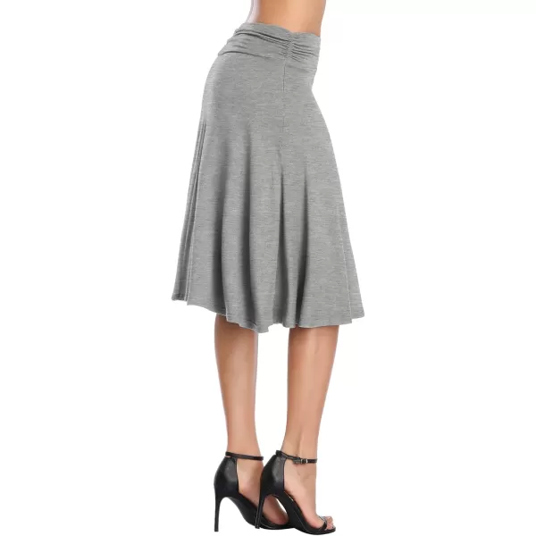 Urban CoCo Womens Ruched High Waist Knee Length Jersey ALine Stretchy Flared Casual SkirtHeather Grey