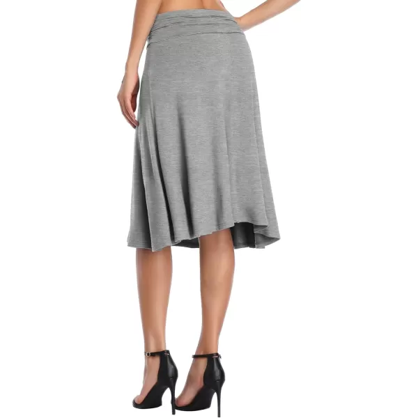 Urban CoCo Womens Ruched High Waist Knee Length Jersey ALine Stretchy Flared Casual SkirtHeather Grey