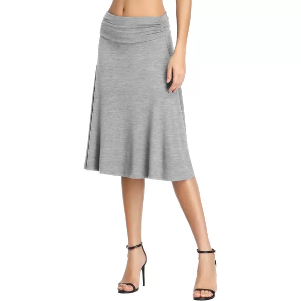 Urban CoCo Womens Ruched High Waist Knee Length Jersey ALine Stretchy Flared Casual SkirtHeather Grey