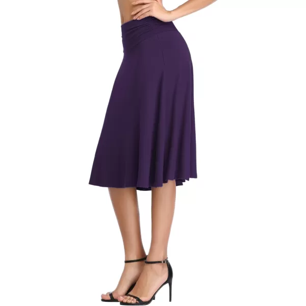 Urban CoCo Womens Ruched High Waist Knee Length Jersey ALine Stretchy Flared Casual SkirtPurple