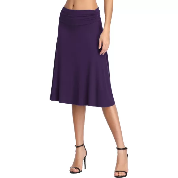 Urban CoCo Womens Ruched High Waist Knee Length Jersey ALine Stretchy Flared Casual SkirtPurple