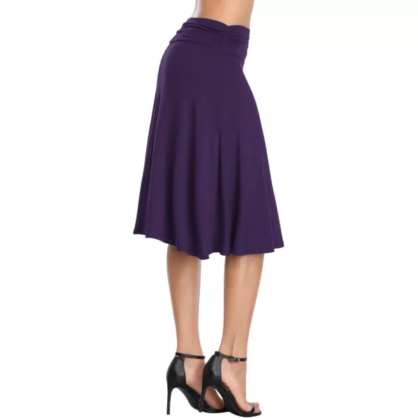 Urban CoCo Womens Ruched High Waist Knee Length Jersey ALine Stretchy Flared Casual SkirtPurple