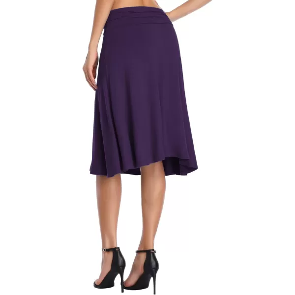 Urban CoCo Womens Ruched High Waist Knee Length Jersey ALine Stretchy Flared Casual SkirtPurple