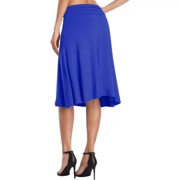 Urban CoCo Womens Ruched High Waist Knee Length Jersey ALine Stretchy Flared Casual SkirtRoyal Blue