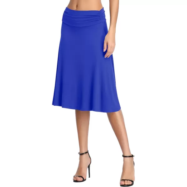 Urban CoCo Womens Ruched High Waist Knee Length Jersey ALine Stretchy Flared Casual SkirtRoyal Blue