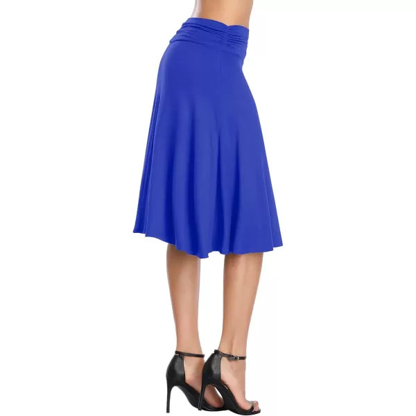 Urban CoCo Womens Ruched High Waist Knee Length Jersey ALine Stretchy Flared Casual SkirtRoyal Blue