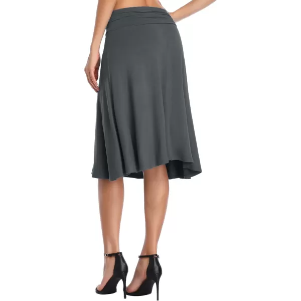 Urban CoCo Womens Ruched High Waist Knee Length Jersey ALine Stretchy Flared Casual SkirtSlate