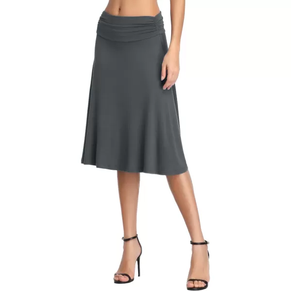 Urban CoCo Womens Ruched High Waist Knee Length Jersey ALine Stretchy Flared Casual SkirtSlate