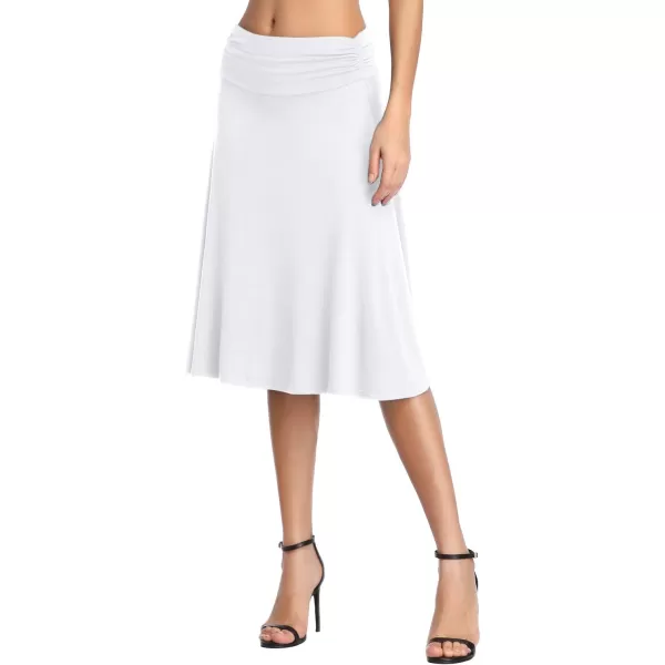 Urban CoCo Womens Ruched High Waist Knee Length Jersey ALine Stretchy Flared Casual SkirtWhite