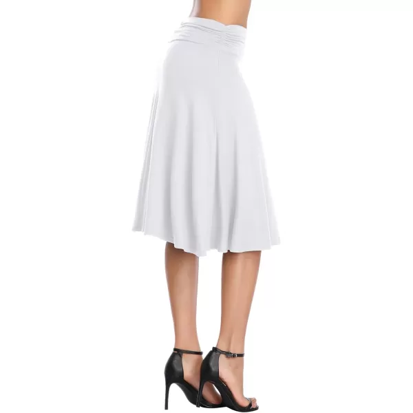 Urban CoCo Womens Ruched High Waist Knee Length Jersey ALine Stretchy Flared Casual SkirtWhite