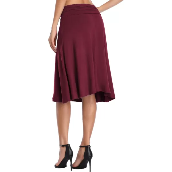 Urban CoCo Womens Ruched High Waist Knee Length Jersey ALine Stretchy Flared Casual SkirtWine Red