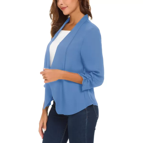 Urban CoCo Womens Ruched Sleeve Lightweight Thin Chiffon BlazerBlue