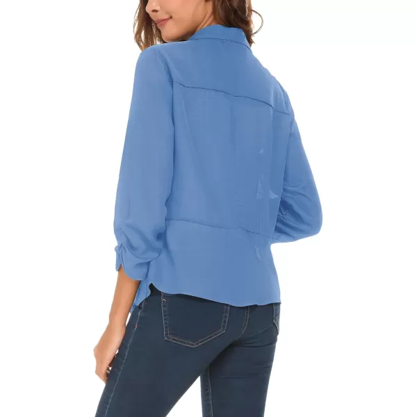 Urban CoCo Womens Ruched Sleeve Lightweight Thin Chiffon BlazerBlue