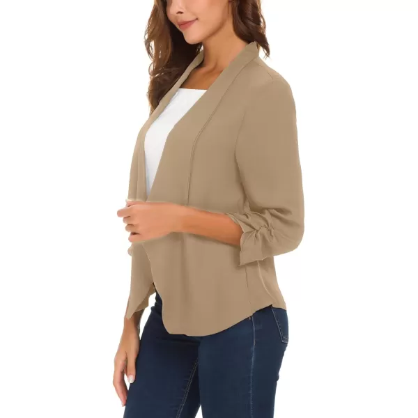 Urban CoCo Womens Ruched Sleeve Lightweight Thin Chiffon BlazerCamel