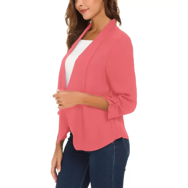 Urban CoCo Womens Ruched Sleeve Lightweight Thin Chiffon BlazerCoral
