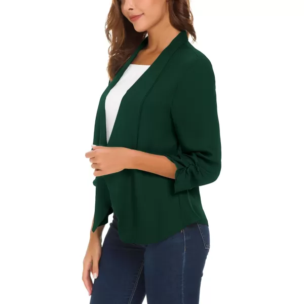 Urban CoCo Womens Ruched Sleeve Lightweight Thin Chiffon BlazerDark Green