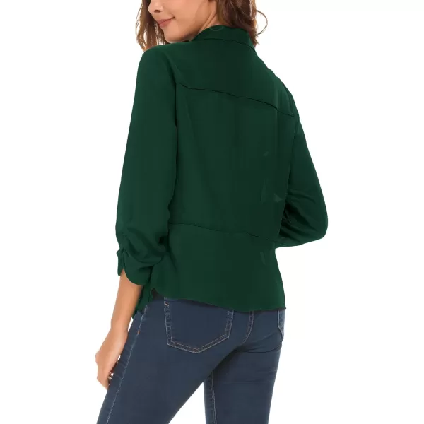 Urban CoCo Womens Ruched Sleeve Lightweight Thin Chiffon BlazerDark Green