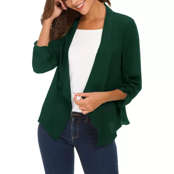 Urban CoCo Womens Ruched Sleeve Lightweight Thin Chiffon BlazerDark Green