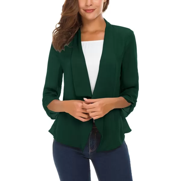 Urban CoCo Womens Ruched Sleeve Lightweight Thin Chiffon BlazerDark Green