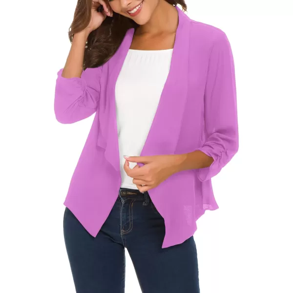 Urban CoCo Womens Ruched Sleeve Lightweight Thin Chiffon BlazerLilac Rose