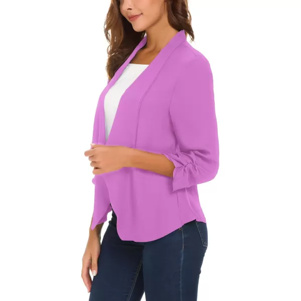 Urban CoCo Womens Ruched Sleeve Lightweight Thin Chiffon BlazerLilac Rose