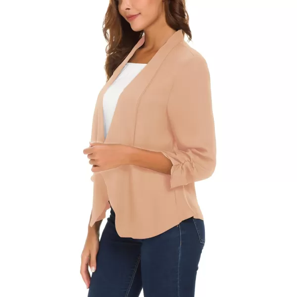 Urban CoCo Womens Ruched Sleeve Lightweight Thin Chiffon BlazerMilky Brown
