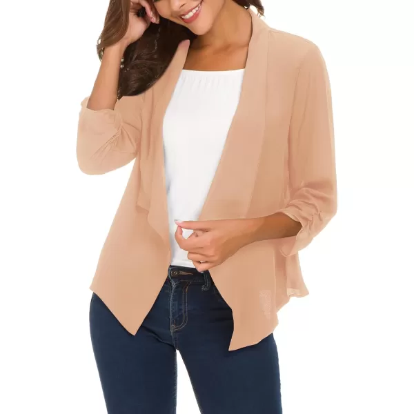 Urban CoCo Womens Ruched Sleeve Lightweight Thin Chiffon BlazerMilky Brown