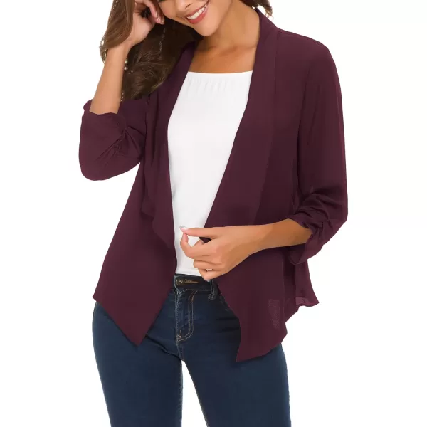 Urban CoCo Womens Ruched Sleeve Lightweight Thin Chiffon BlazerMulberry