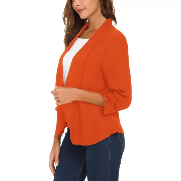 Urban CoCo Womens Ruched Sleeve Lightweight Thin Chiffon BlazerOrange