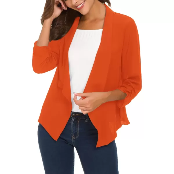Urban CoCo Womens Ruched Sleeve Lightweight Thin Chiffon BlazerOrange