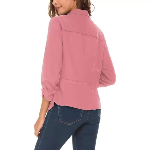 Urban CoCo Womens Ruched Sleeve Lightweight Thin Chiffon BlazerPink