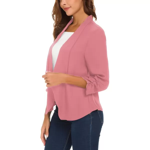 Urban CoCo Womens Ruched Sleeve Lightweight Thin Chiffon BlazerPink