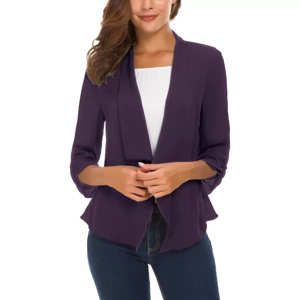 Urban CoCo Womens Ruched Sleeve Lightweight Thin Chiffon BlazerPurple