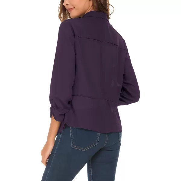 Urban CoCo Womens Ruched Sleeve Lightweight Thin Chiffon BlazerPurple