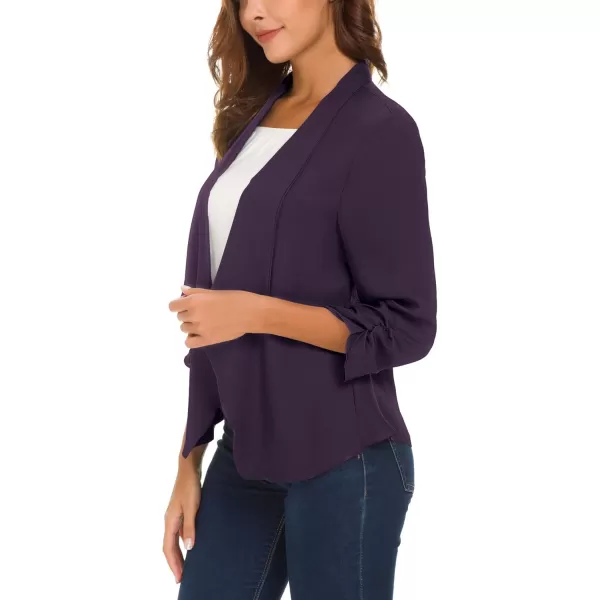 Urban CoCo Womens Ruched Sleeve Lightweight Thin Chiffon BlazerPurple