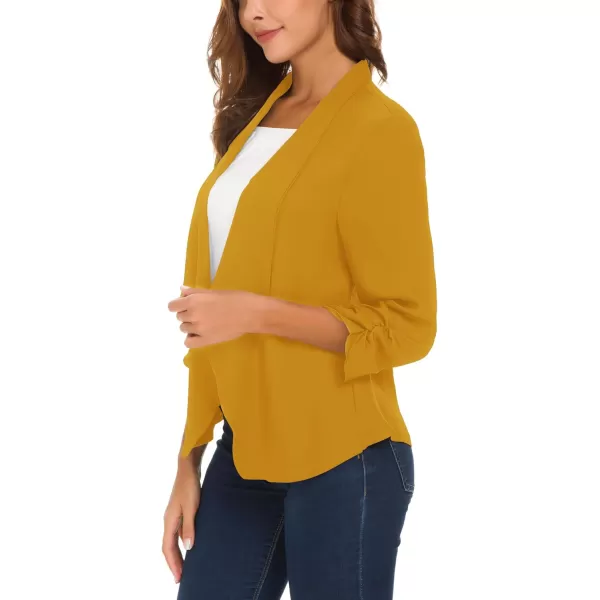 Urban CoCo Womens Ruched Sleeve Lightweight Thin Chiffon BlazerTurmeric