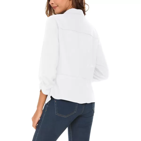 Urban CoCo Womens Ruched Sleeve Lightweight Thin Chiffon BlazerWhite