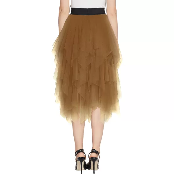 Urban CoCo Womens Sheer Tutu Skirt Tulle Mesh Layered Midi SkirtCaramel