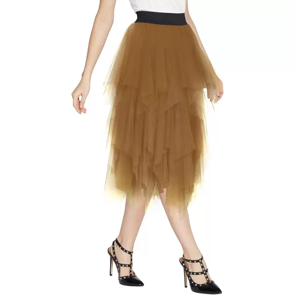 Urban CoCo Womens Sheer Tutu Skirt Tulle Mesh Layered Midi SkirtCaramel