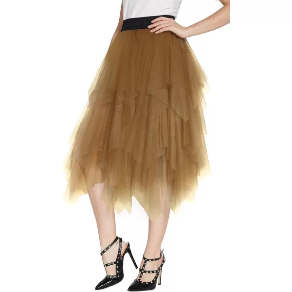 Urban CoCo Womens Sheer Tutu Skirt Tulle Mesh Layered Midi SkirtCaramel