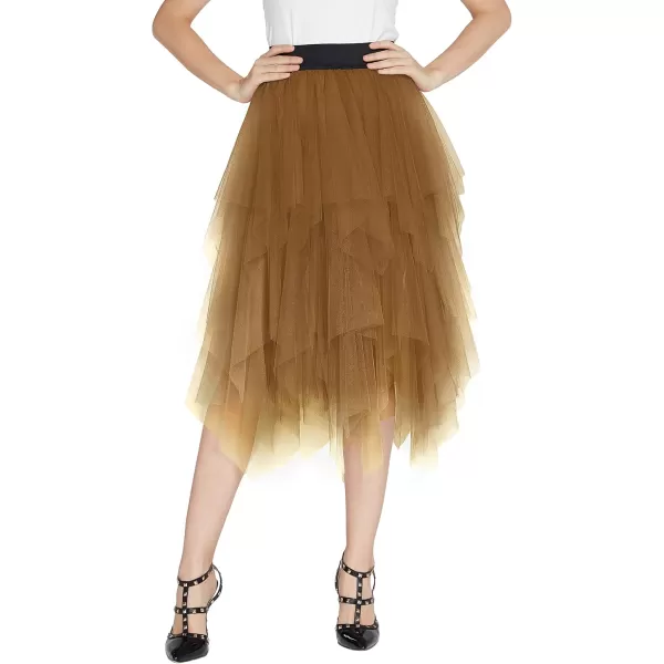 Urban CoCo Womens Sheer Tutu Skirt Tulle Mesh Layered Midi SkirtCaramel
