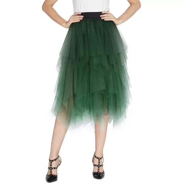 Urban CoCo Womens Sheer Tutu Skirt Tulle Mesh Layered Midi SkirtDark Green