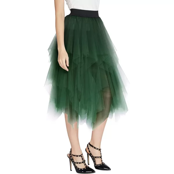 Urban CoCo Womens Sheer Tutu Skirt Tulle Mesh Layered Midi SkirtDark Green