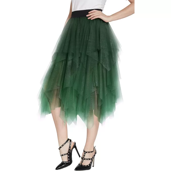 Urban CoCo Womens Sheer Tutu Skirt Tulle Mesh Layered Midi SkirtDark Green