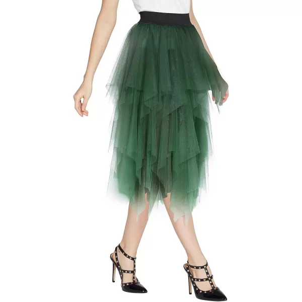 Urban CoCo Womens Sheer Tutu Skirt Tulle Mesh Layered Midi SkirtDark Green