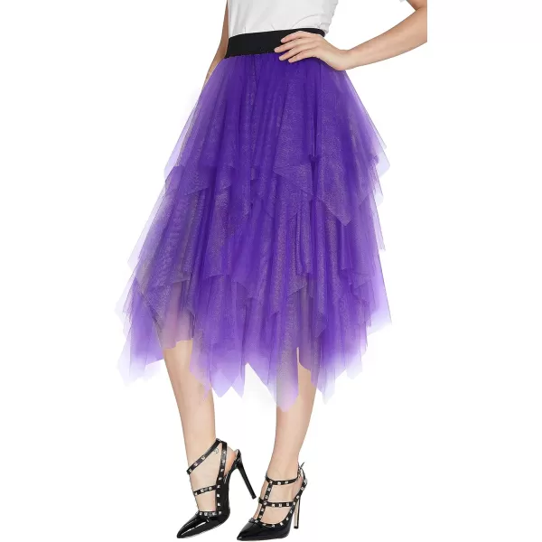 Urban CoCo Womens Sheer Tutu Skirt Tulle Mesh Layered Midi SkirtDeep Purple